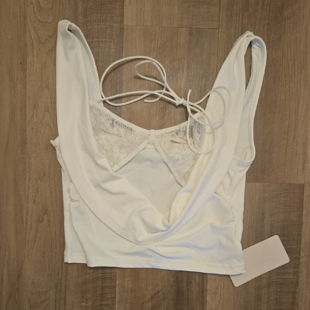 Musera White Crop Top with Lace Detail